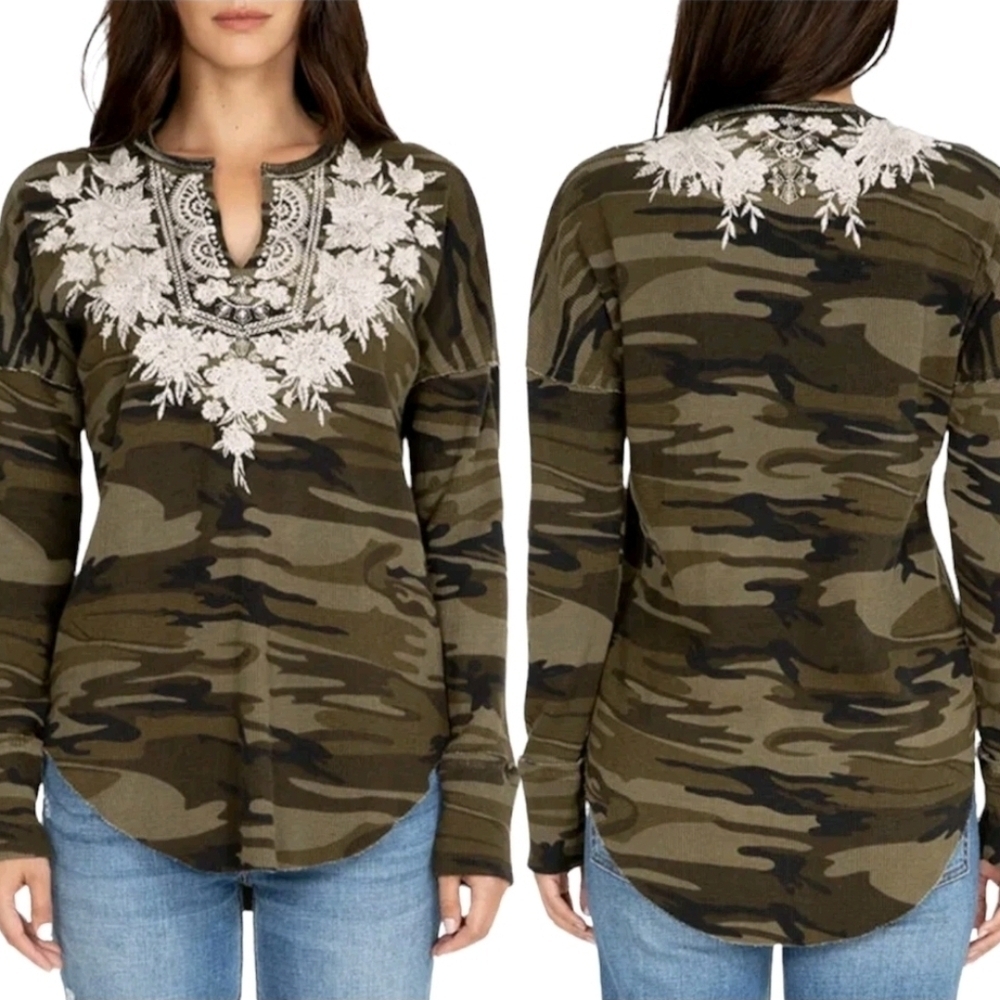 Johnny Was Christina Thermal Top Camo Long Sleeve